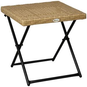 Outsunny Tavolino da Giardino Pieghevole Salvaspazio in Rattan Sintetico e Acciaio, 40x40x40cm, Colore Vimini|Aosom