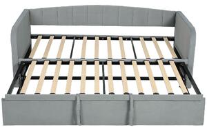 Divano Letto 3 in 1 Lettino Estraibile 205x186x75 cm Convertibile in Letto Matrimoniale in Legno e Poliestere Grigio Chiaro