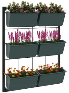 Outsunny Set di 6 Vasi Giardino su 3 Livelli, Orto Verticale in Acciaio e Plastica, 52x14x66cm, Verde Scuro|Aosom