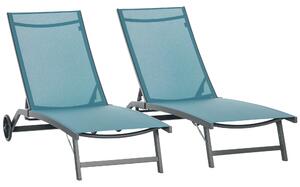 Outsunny Set 2 Lettini Sdraio Reclinabili, in Alluminio e Tessuto Traspirante, 66x165x102 cm, Blu e Nero|Aosom
