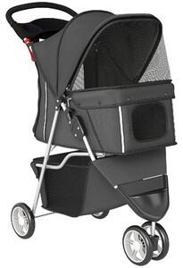 PawHut Passeggino per Cani Pieghevole con Portabicchieri e Cestino, 77x44x102 cm, Grigio Carbone | Aosom Italy