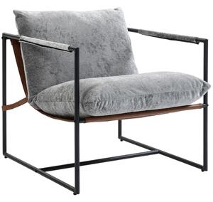 HOMCOM Poltrona da salotto, imbottita in velluto, seduta ampia e struttura in acciaio, 77x91x80cm, Grigio | Aosom Italy