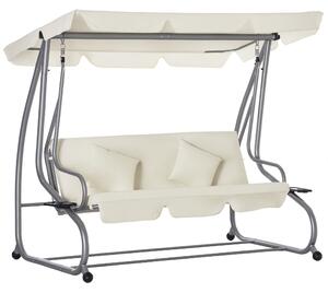 Outsunny Dondolo Letto da Giardino 3 Posti con Tetto Regolabile e 2 Portabicchieri, 200x120x164 cm, Crema|Aosom