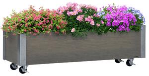 Outsunny Fioriera Rettangolare in Legno di Abete con Ruote e Freno, 96x30.6x30 cm, Grigio