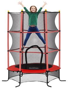 HOMCOM Trampolino Elastico per Bambini Ø1.6x1.9 m con Rete di Sicurezza e Pali Imbottiti, Età 3-10 Anni, Rosso
