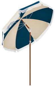 Outsunny Ombrellone Rotondo e Inclinabile a 8 Stecche con Manovella, in Poliestere e Acciaio, Ø213x234 cm, Blu e Beige