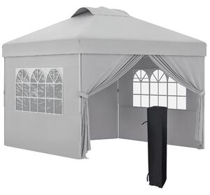 Outsunny Gazebo Pieghevole 3x3 m con Altezza Regolabile su 3 Livelli, Finestre e Borsa di Trasporto, Grigio Chiaro