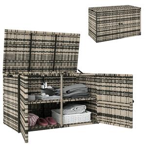 Outsunny Baule da Esterno da 350L a 2 Livelli con Pistoni a Gas, Rattan PE e Acciaio, 118x57x69 cm, Grigio