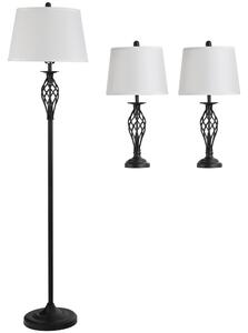 HOMCOM Set 3 Pezzi: 1 Lampada da Terra e 2 Lampade da Tavolo in Metallo, Design Vintage, Lampadine E27, Nero e Bianco|Aosom