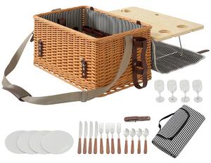 Outsunny Cesta da Pic Nic per 4 Persone con Tavolino e Cavatappi, in Vimini, 51x33x25 cm, Marrone Chiaro