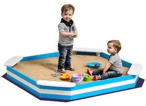 AIYAPLAY Sabbiera per Bambini con 4 Sedute Angolari in Legno, Età 3-6 Anni, 133x133x16 cm, Blu e Bianco | Aosom Italy