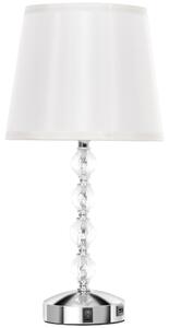 HOMCOM Lampada da Tavolo con Cristalli e Porta USB, in Metallo, Vetro e Poliestere, Ø23x45 cm, Bianco e Argento
