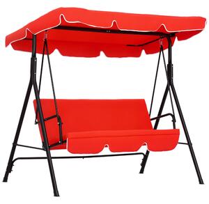 Outsunny Dondolo da Giardino 3 Posti con Tetto e Struttura in Acciaio, Rosso