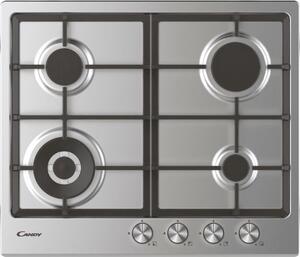 Candy Piano Cottura 4 Fuochi a Gas 60 cm Griglie in Ghisa (1 Bruciatore Wok) colore Inox - Essenza CDIH6GBFE4WX