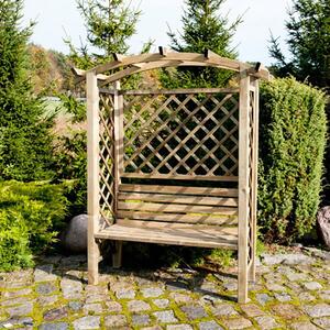 Pergola ad arco con panca da giardino in legno di pino impregnato in autoclave 160x70x190h