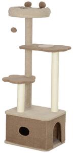 PawHut Albero Tiragraffi per Gatti con Lettino, Casetta e Piattaforme, in Legno e Cashmere, 48x40x133 cm, Marrone