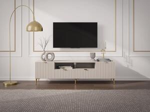 Mobile TV con 2 ante, 2 cassetti e 2 nicchie in MDF e Acciaio Beige e Dorato - YESINIA