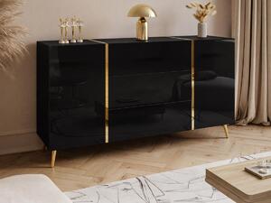 Credenza con 2 ante e 3 cassetti Nero brillante e Dorato - MARZIALO