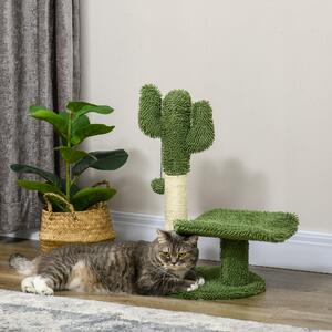 PawHut Albero per Gatti a forma di Cactus con Tiragraffi e Pallina da Gioco, 35x31x55.5 cm, Verde e Bianco