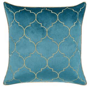 Set di 2 cuscini decorativi velluto blu 45 x 45 cm con frange e motivo orientale elegante glamour Beliani