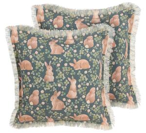 Set di 2 cuscini in cotone con trama animale verde 45 x 45 cm soggiorno salotto divano Beliani