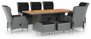 Set Pranzo da Giardino 9pz con Cuscini Polyrattan Grigio Chiaro