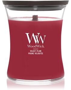 Woodwick Velvet Plum candela profumata con stoppino in legno 275 g