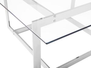 Tavolino da caffè con struttura in metallo argento piano quadrato in vetro design geometrico glam Beliani