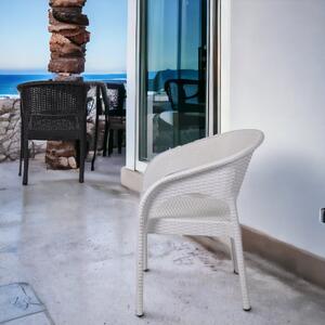 Sedia poltrona da esterno bar e ristoranti con struttura in resina effetto rattan intrecciato Zanzibar - White