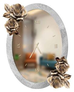 Orologio Da Muro BIG ovale con cornice in legno e graniglia marmo di carrara Dimensione 60x90 cm colore Bianco fiori in resina lucida