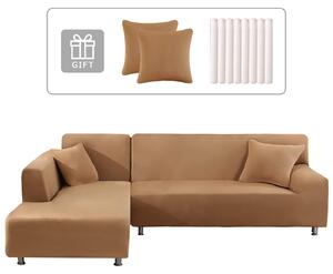 Copertura elastica per divano a forma di L - Include 2 federe per cuscini - Colore: cammello