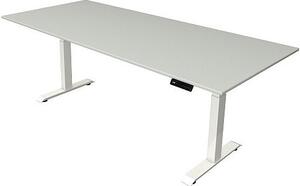 Scrivania Kerkmann Move 4 regolabile in altezza elettricamente, grigio chiaro, rettangolare, con base a T bianca, 250,0 x 100,0 cm