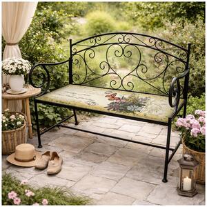 Panca da giardino Celia, modello Schmetterling, in metallo nero con decorazione, seduta di 109 cm