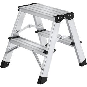 Tectake® Scala a pioli in alluminio, bilaterale, con 2 gradini, pieghevole, capacità di carico 150 kg