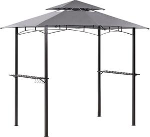 BELIANI Gazebo in tessuto grigio Acciaio nero 240 x 148 cm Struttura in metallo Tettoia con ganci e ripiani Gazebo a padiglione da giardino
