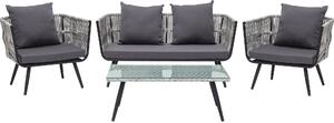 BELIANI Set di conversazione da giardino Grigio PE Rattan Outdoor 4 posti a sedere con cuscini per tavolino da caffè