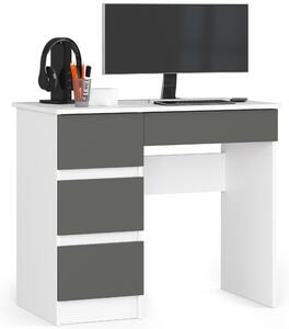 Scrivania per PC AKORD A7 sinistra bianco, grigio grafite con 4 cassetti L90xH77xP50cm