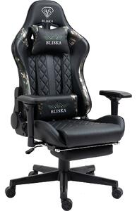 Poltrona da ufficio Chair Racing con poggiapiedi e braccioli ergonomici 4D, design sportivo ed ergonomico, colore: nero/verde militare