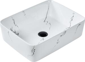 BELIANI Lavandino da bagno in Vetroceramica bianca effetto marmo rettangolare 49 x 38 cm stile glam