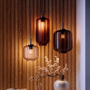 S.luce Velo Lampada a sospensione in vetro, cavo da 150 cm, nero, lampada a sospensione, fumé, Ø 25 cm, cavo nero, cilindrica
