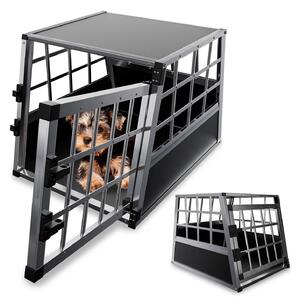 Juskys box da trasporto per cani in alluminio M - 69×54×50 cm - Box per cani da auto robusto e facile da pulire, porta a rete con serratura, box da trasporto in alluminio per cani