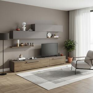 DecHome Parete Attrezzata Moderna Mobile TV + 2 Mobili a Parete + 2 Mensole Dimensioni 260x42x35,8 cm colore Noce Tortora - Kombat