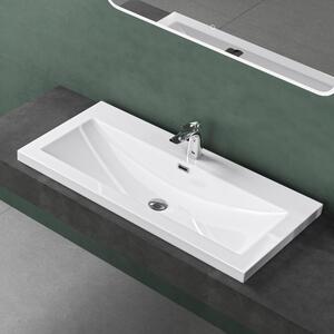 Mai & Mai Lavabo da incasso Lavabo in fusione minerale Bianco Rettangolare 1 foro per rubinetto Funzione di troppopieno Larghezza: 100cm Col01