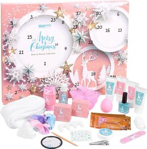 Calendario dell'Avvento di bellezza BRUBAKER Cosmetics 24 x prodotti per la cura del corpo e accessori per la spa - il calendario di Natale del benessere XXL per donne e ragazze - Stelle e fiocchi di neve rosa