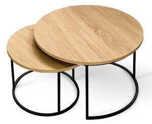 Holz4home® Set da 2 tavolini da salotto in MDF rovere Sonoma | Tavolino rotondo in stile industriale | Struttura in metallo verniciata a polvere | Tavolino da salotto combinato