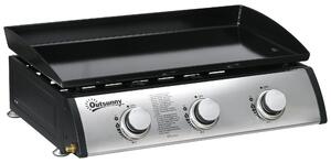 Griglia a gas Outsunny, modello da tavolo, per barbecue, con 3 bruciatori. Griglia a gas da tavolo con tubo di collegamento e coperchio