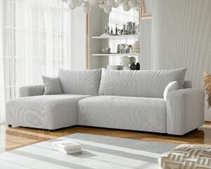 Divano ad angolo imbottito PIANO XL con funzione letto e contenitore per letti, divano in velluto, pouf, divano letto universale, grigio, Poso 110