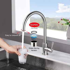 Rubinetto da cucina Famanu con bocchetta girevole a 360° e apertura solo con acqua fredda - acciaio inossidabile