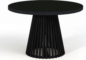 Tavolo da pranzo rotondo nero DOVER, diametro 100/150 cm, allungabile, con listelli, stile industriale/loft