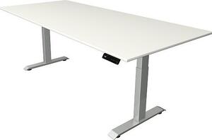 Scrivania Kerkmann Move 4 regolabile in altezza elettricamente, bianca, rettangolare, con base a T argento, 225,0 x 100,0 cm
